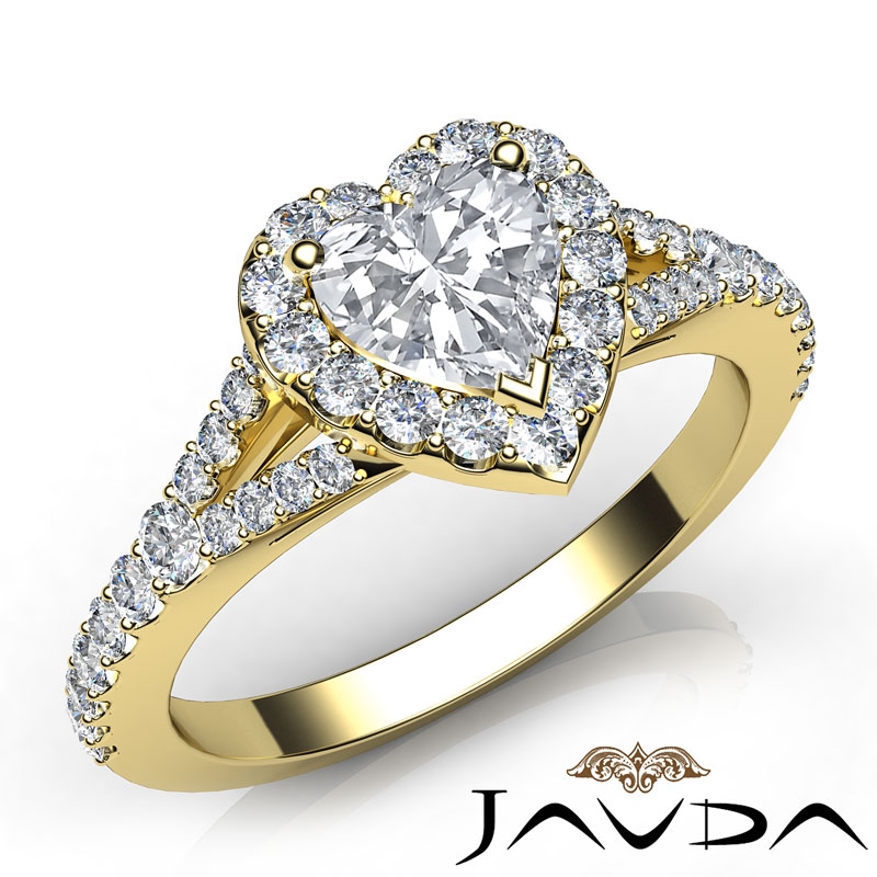 Handcrafted Halo Split Shank diamond Ring 14k Gold Yellow
