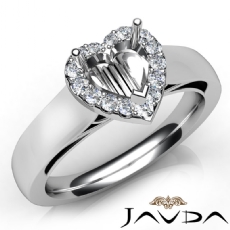 Heart Diamond Engagement Halo Pave Setting Semi Mount Ring 14K White Gold 0.20Ct