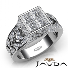 Pave Bezel Set Vintage Princess Round Diamond Engagement Ring 14k White Gold 1.70Ct