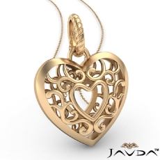 Puffed Filigree Heart Pendant Necklace 7 Gram 14k Yellow Gold 18 Inch Chain