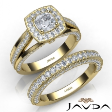 Halo Pave Milgrain Bridal Set diamond Ring 18k Gold Yellow