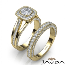 Halo Pave Milgrain Bridal Set diamond Ring 14k Gold Yellow