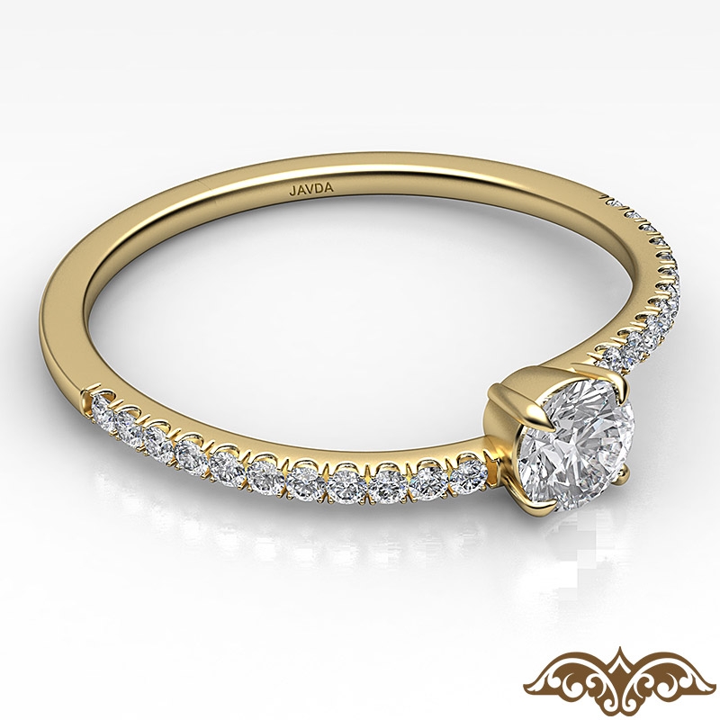 4 Prong French Cut Pave Sleek diamond Ring 14k Gold Yellow