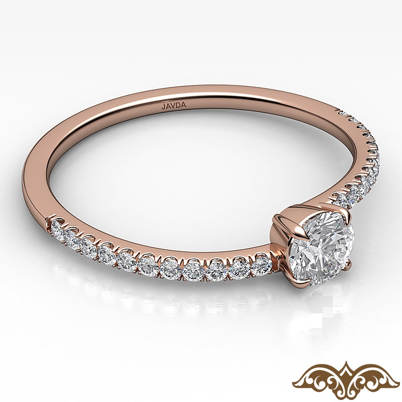 4 Prong French Cut Pave Sleek diamond Ring 14k Rose Gold