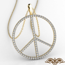 Women's Peace Symbol Pendant Necklace 14k Gold Yellow 18 Inch Rolo Chain  (0.5Ct. tw.)