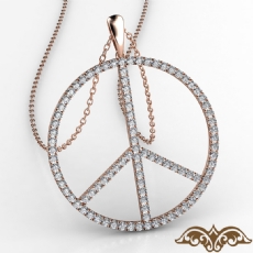 Women's Peace Symbol Pendant Necklace 14k Rose Gold 18 Inch Rolo Chain  (0.5Ct. tw.)