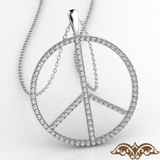 Women's Peace Symbol Pendant Necklace 14k White Gold 18 Inch Rolo Chain 0.50 Ct