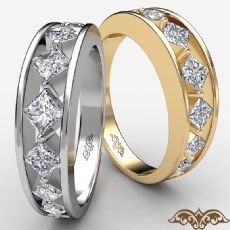 Princess Prong Channel Set Diamond Women Half Wedding Band 14k WGold Ring 0.8Ct