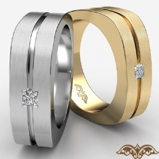 European Shank Bezel Men's Diamond Wedding Band 14k White Gold 0.15Ct