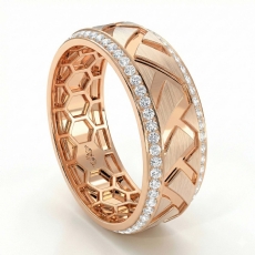 Zig-zag Center Round Diamond Eternity Mens Wedding Band 18k Rose Gold  (0.9Ct. tw.)