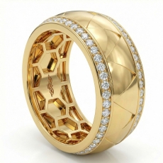 Dome Zigzag Pattern Round Diamond Eternity Men Wedding Band 14k Gold Yellow  (0.9Ct. tw.)