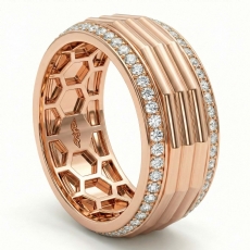 Octagon Grooved Round Diamond Eternity Men's Wedding Band 18k Rose Gold  (0.9Ct. tw.)