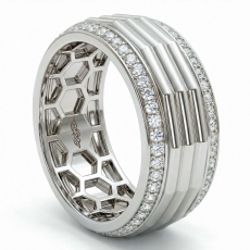 Octagon Grooved Round Diamond Eternity Men's Wedding Band 14k White Gold 0.90Ct