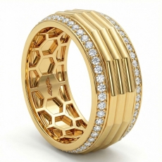Octagon Grooved Round Diamond Eternity Men's Wedding Band 14k Gold Yellow  (0.9Ct. tw.)