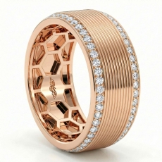 Polished Grooved Round Diamond Eternity Mens Wedding Band 18k Rose Gold  (1.2Ct. tw.)