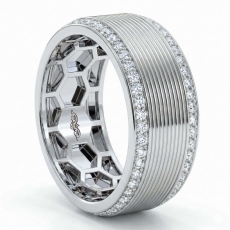 Polished Grooved Round Diamond Eternity Mens Wedding Band 14k White Gold 1.2Ct