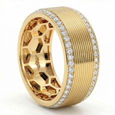 Polished Grooved Round Diamond Eternity Mens Wedding Band 14k Gold Yellow  (1.2Ct. tw.)