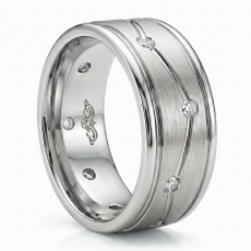 Zig-Zag Matte Bezel Round Diamond Eternity Men's Wedding Band 14k Gold 0.30Ct