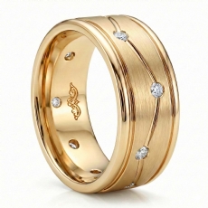 Zig-Zag Matte Bezel Round Diamond Eternity Men's Wedding Band 14k Gold Yellow  (0.3Ct. tw.)