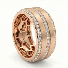 Matte Finish 3 Row Round Diamond Eternity Men Wedding Band 18k Rose Gold  (1.7Ct. tw.)