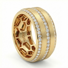 Matte Finish 3 Row Round Diamond Eternity Men Wedding Band 14k Gold Yellow  (1.7Ct. tw.)