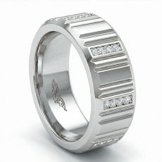 Vertical Cuts Round Diamond Eternity Men's Wedding Band 14k White Gold 0.25Ct