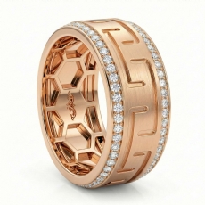 Matte Greek Key Pattern Round Diamond Eternity Men Wedding Band  18k Rose Gold (0.9Ct. tw.)