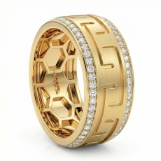 Matte Greek Key Pattern Round Diamond Eternity Men Wedding Band  14k Gold Yellow (0.9Ct. tw.)