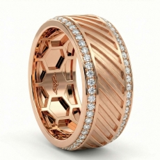 Diagonal Cut Round Diamond Eternity Mens Wedding Band 18k Rose Gold  (0.9Ct. tw.)