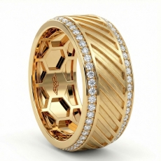 Diagonal Cut Round Diamond Eternity Mens Wedding Band 14k Gold Yellow  (0.9Ct. tw.)