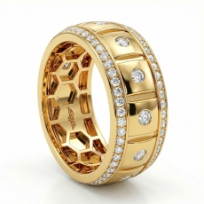 Comfort Fit Bezel Round Diamond Eternity Mens Wedding Band 14k Gold Yellow  (1.22Ct. tw.)