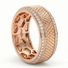 Diamond Cut Carved Round Diamond Eternity Men Wedding Band 18k Rose Gold  (0.9Ct. tw.)