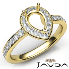 Diamond Engagement Halo Pave Setting Pear Semi Mount Ring 14k Gold Yellow  (0.45Ct. tw.)