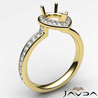 Diamond Engagement Halo Pave Setting Pear Semi Mount Ring 14k Gold Yellow 0.45Ct