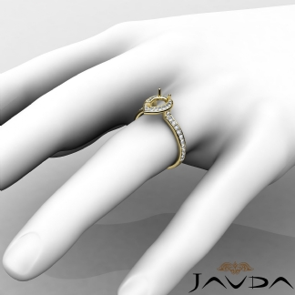Diamond Engagement Halo Pave Setting Pear Semi Mount Ring 14k Gold Yellow 0.45Ct