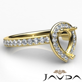 Diamond Engagement Halo Pave Setting Pear Semi Mount Ring 14k Gold Yellow 0.45Ct