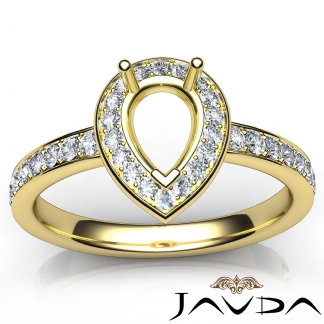 Diamond Engagement Halo Pave Setting Pear Semi Mount Ring 14k Gold Yellow 0.45Ct