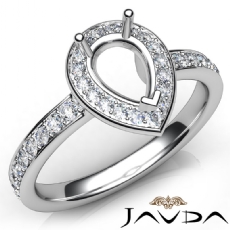 Diamond Engagement Halo Pave Setting Pear Semi Mount Ring 14K White Gold 0.45Ct