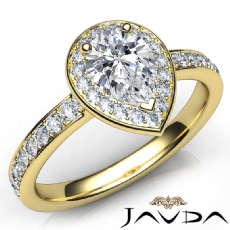 Petite Pave Set Cathedral Halo diamond Ring 14k Gold Yellow