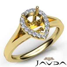 Diamond Engagement Pear Semi Mount 14k Gold Yellow Halo Pave Setting Ring  (0.2Ct. tw.)