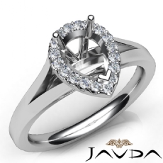 Diamond Engagement Pear Semi Mount 14K White Gold Halo Pave Setting Ring 0.20Ct
