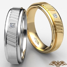 Matte Finish Round Edges Men's Diamond Wedding Band 14k Gold Yellow  (0.1Ct. tw.)