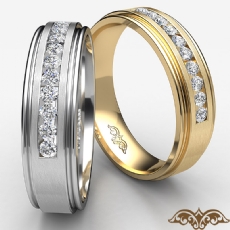 Channel Diamond Brushed Finish Men's Wedding Band 14k Gold Yellow  (0.2Ct. tw.)