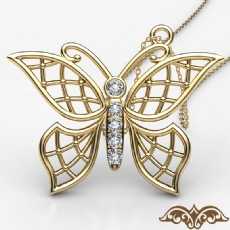 Women's Butterfly Diamond Pendant Necklace 14k Gold Yellow 18 Inch Chain  (0.04Ct. tw.)