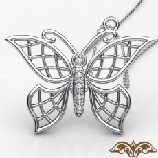 Women's Butterfly Diamond Pendant Necklace 14k White Gold 18 Inch Chain 0.04 Ct