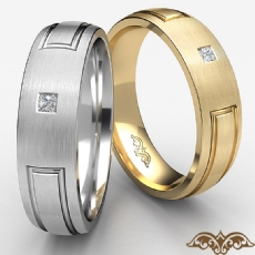 Grooved Design Matte Finish Mens Diamond Wedding Band 14k Gold Yellow  (0.15Ct. tw.)