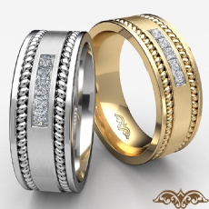 Channel Set Men's Diamond Wedding Band Rope Edge 14k White Gold 0.25 Ct