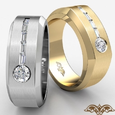 Matte Baguette Diamond Men's Half Wedding Band 14k White Gold 0.55 Ct