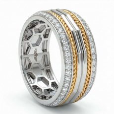 Parallel Line Round Diamond Eternity Mens Wedding Band 14k Two Tone Gold 0.90Ct