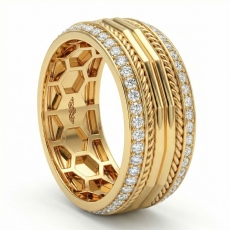 Parallel Line Round Diamond Eternity Mens Wedding Band 14k Gold Yellow  (0.9Ct. tw.)